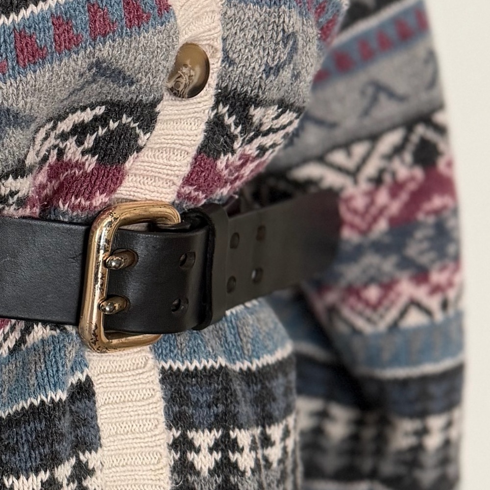 Express Black Leather Belt with Distressed Gold Buckle, Size S - Picture 3 of 9